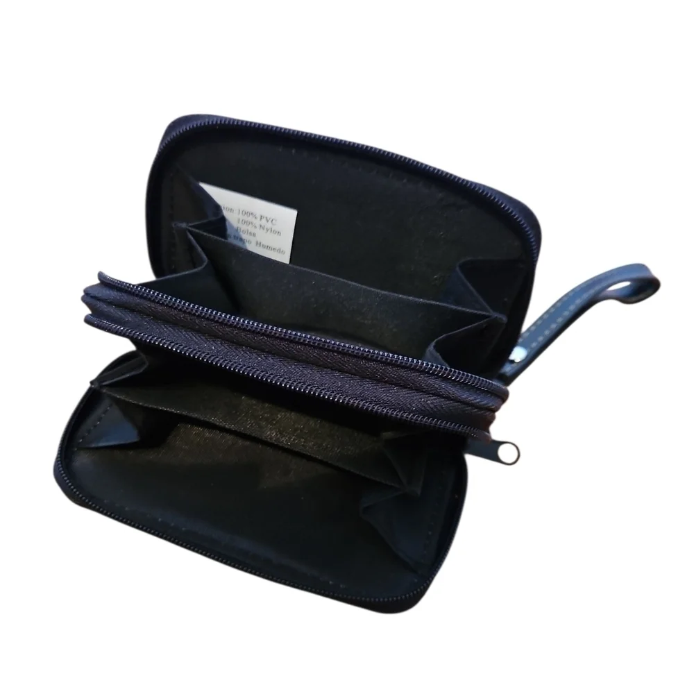 Black Two-zipper Accordion Style Wallet with Wrist Strap